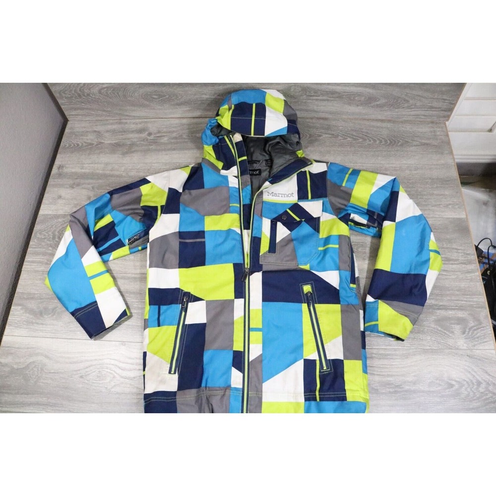 Marmot Jacket Men Medium Abstract Hooded Heavy Winter Snow Sports Ski